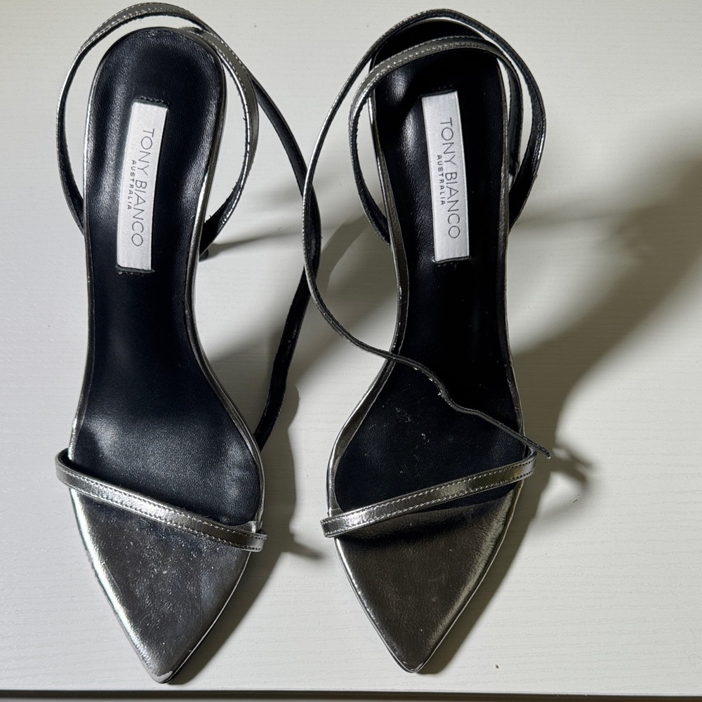 Tony Bianco Metallic Silver Stiletto Slingback Heels - Picture 5 of 12
